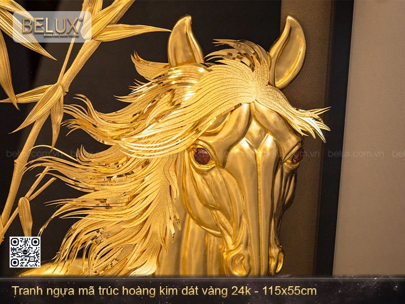 Tranh Ngựa Mã Trúc Hoàng Kim dát vàng 24k 115x55cm